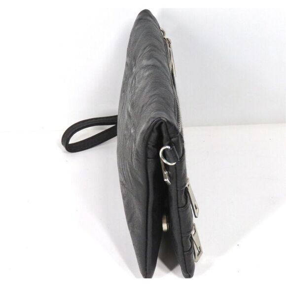 Black Leather Triple Zip Bifold Wristlet Wallet - Picture 3 of 7
